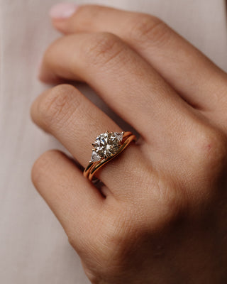 1.0CT-2.0CT Champagne Round Cut Lab Grown Diamond Three Stone Engagement Ring