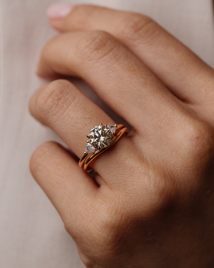 1.0CT-2.0CT Champagne Round Cut Lab Grown Diamond Three Stone Engagement Ring