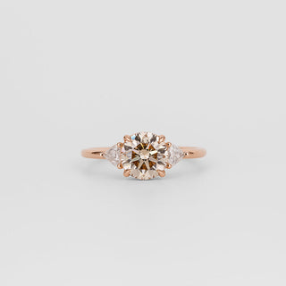 1.0CT-2.0CT Champagne Round Cut Lab Grown Diamond Three Stone Engagement Ring