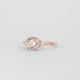 1.0CT-2.0CT Champagne Round Cut Lab Grown Diamond Three Stone Engagement Ring