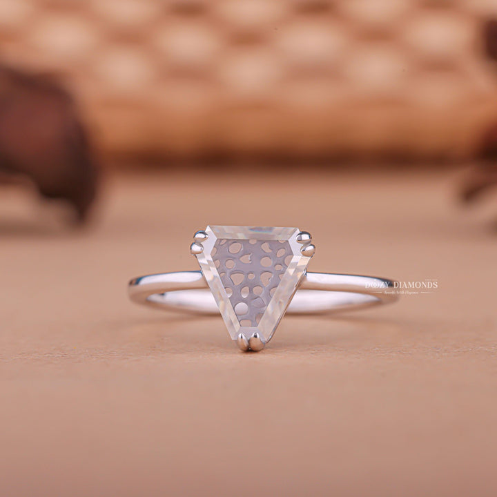 Shield cut diamond ring for engagement, Buy shield cut diamond ring online, Unique shield shape diamond ring, 