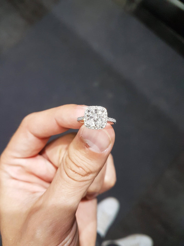 Luxury bridal ring with cushion cut lab diamond centerpiece