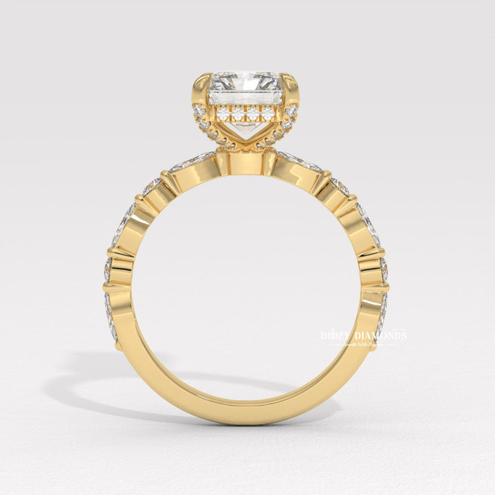 Ethical radiant cut engagement ring
Sustainable lab created diamond ring
14k gold radiant marquise ring
18k white gold pavé engagement ring