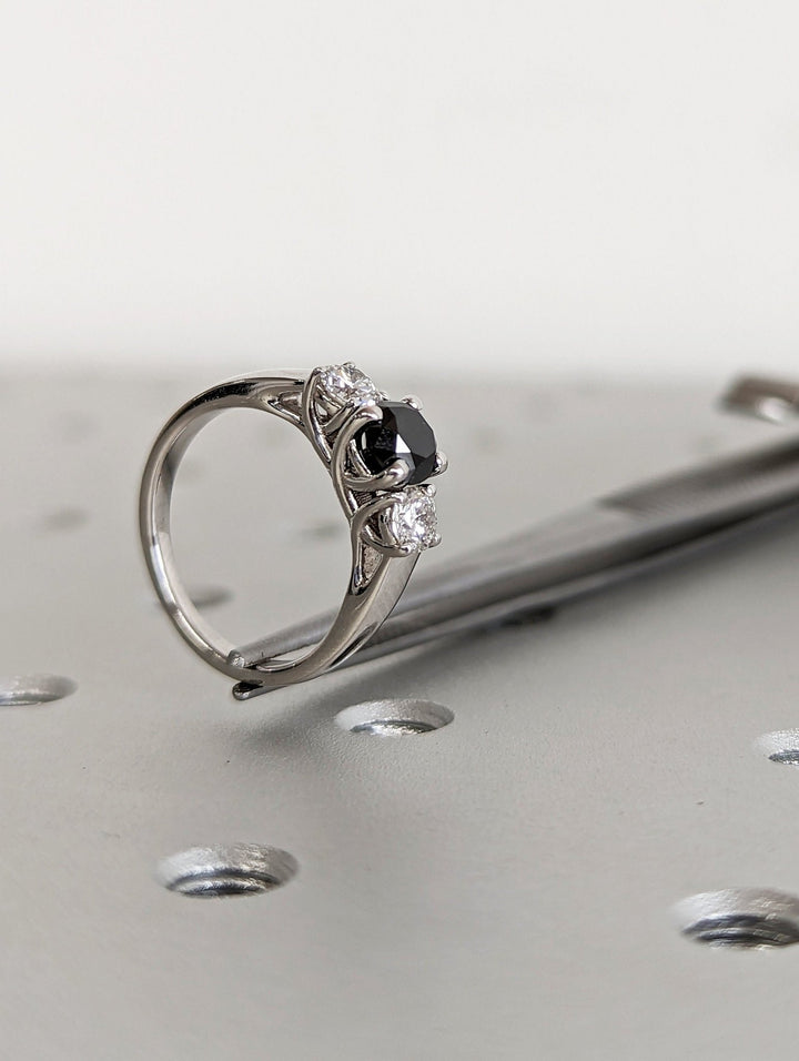 1.0CT black round diamond engagement ring for women