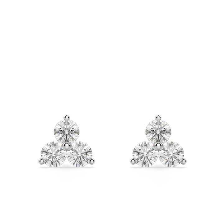 Round Cut Moissanite Diamond Three Stone Stud Earrings