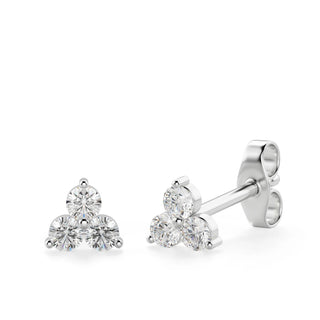 Round Cut Moissanite Diamond Three Stone Stud Earrings