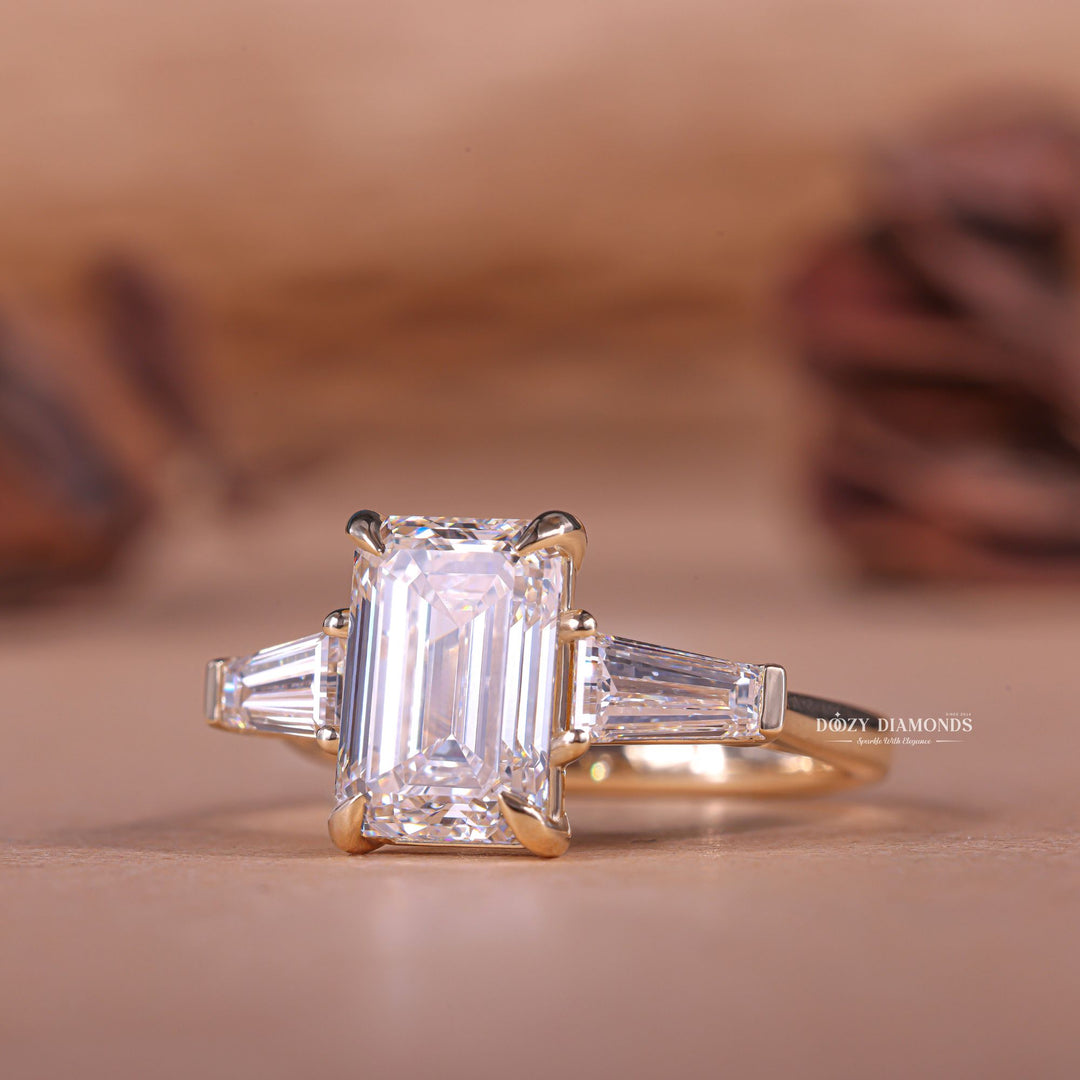 Three-stone rings with financing, Three-stone moissanite engagement ring, Three-stone ring in 14K gold, Buy princess cut three-stone ring, Oval cut three-stone engagement ring, 