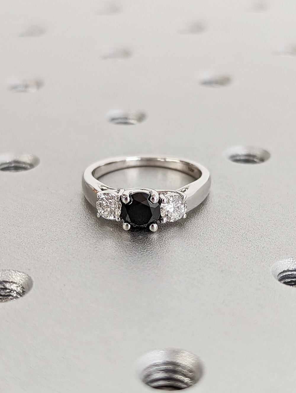 1 carat black diamond three stone ring for women