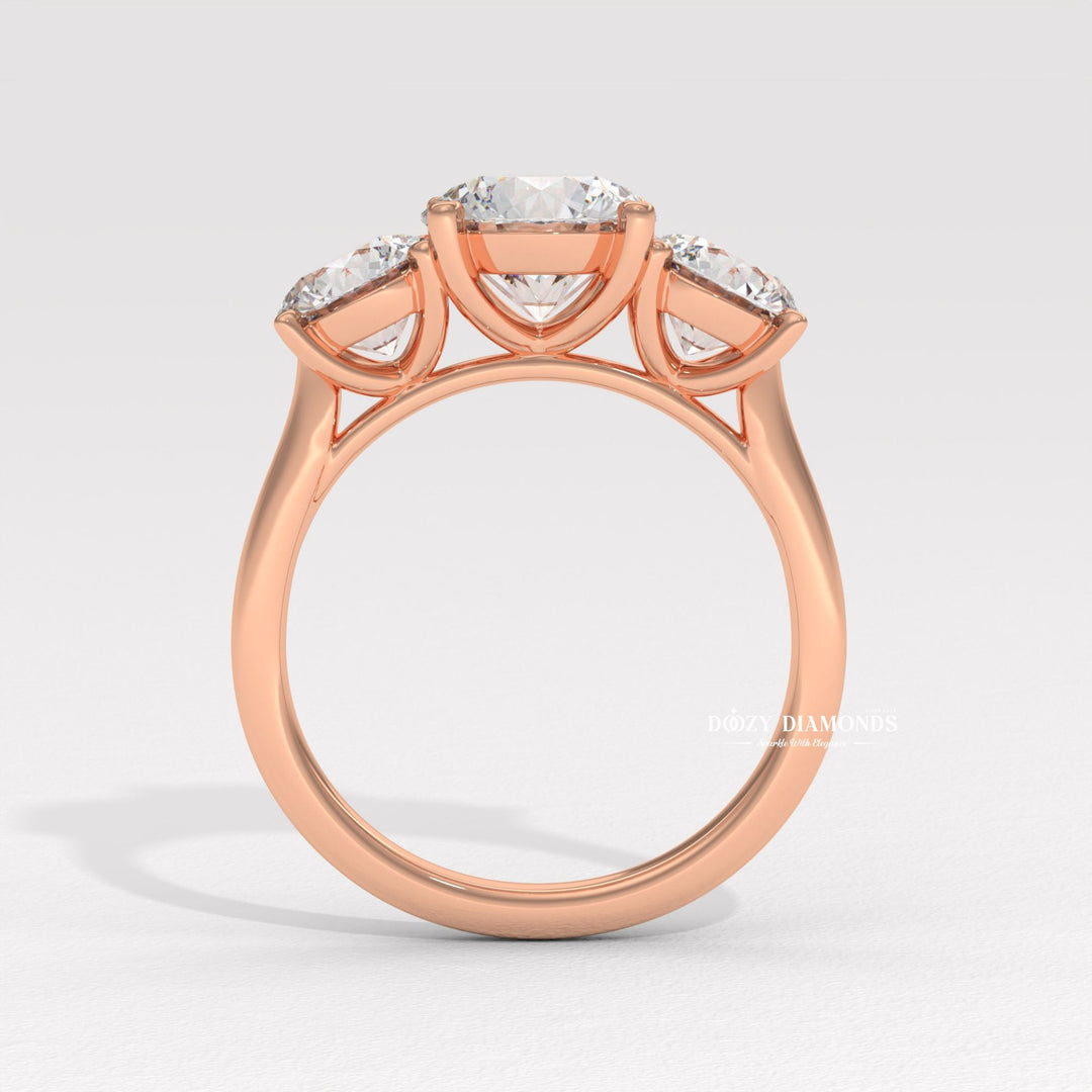 Round diamond side stone setting
Ethical lab diamond engagement ring
Sustainable three stone diamond ring