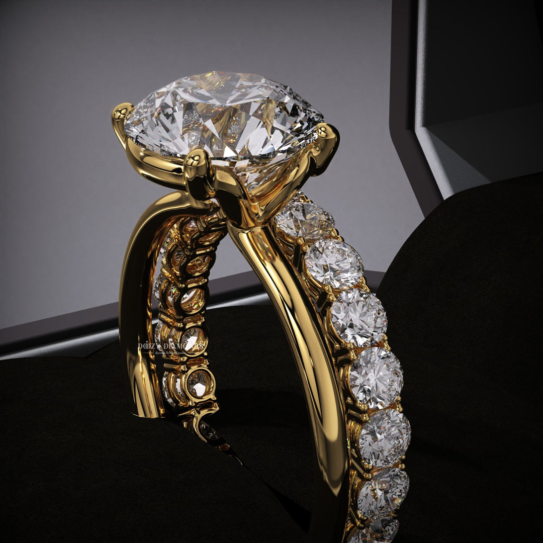 Round Lab Grown Solitaire Engagement Ring & Eternity Stacking Wedding Band