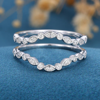 round-marquise-shaped-moissanite-unique-wedding-band