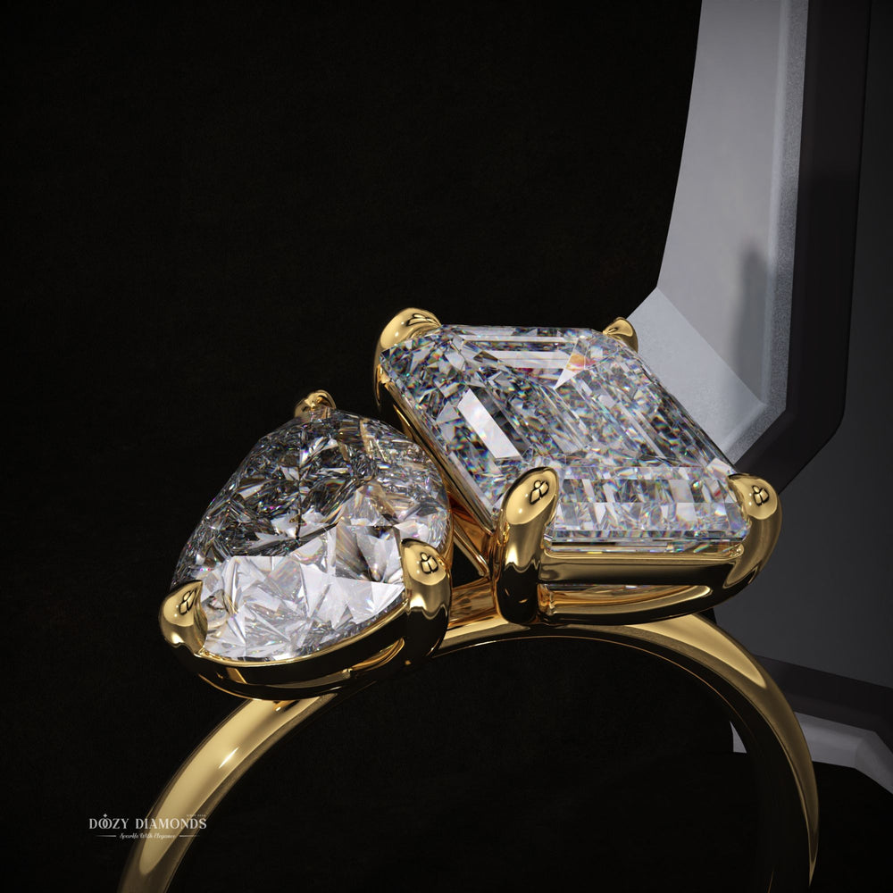 Unique Engagement, Modern Bridal, Celebrity Style, Double Stone, Lab Grown Diamond, Natural Diamond,