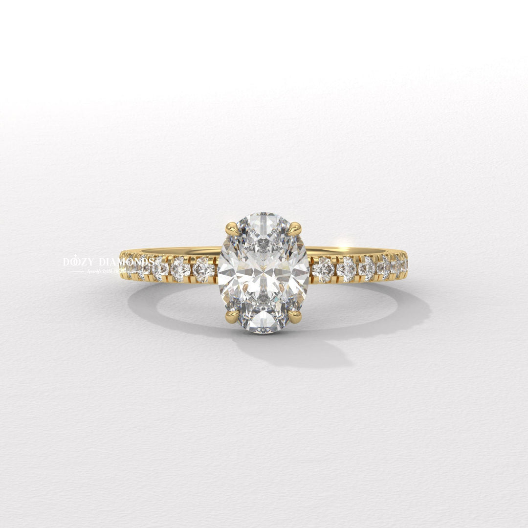 Oval cut hidden halo ring
Hidden halo oval engagement ring
Secret halo lab diamond ring