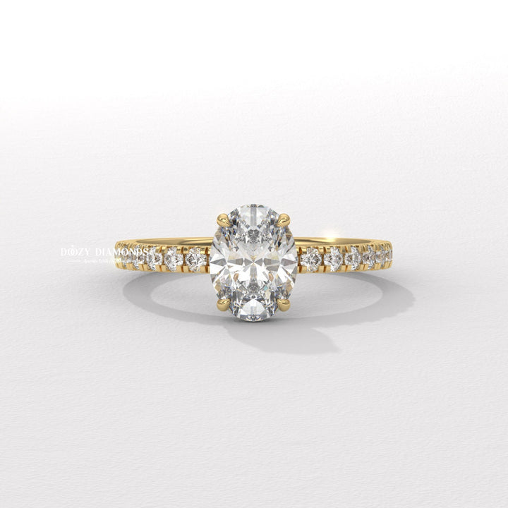 Oval cut hidden halo ring
Hidden halo oval engagement ring
Secret halo lab diamond ring