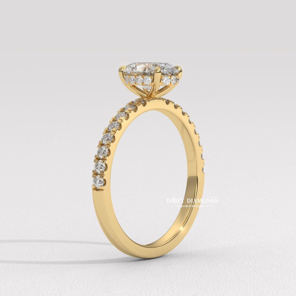 Oval solitaire with hidden halo
Subtle sparkle oval ring
Unique hidden halo setting