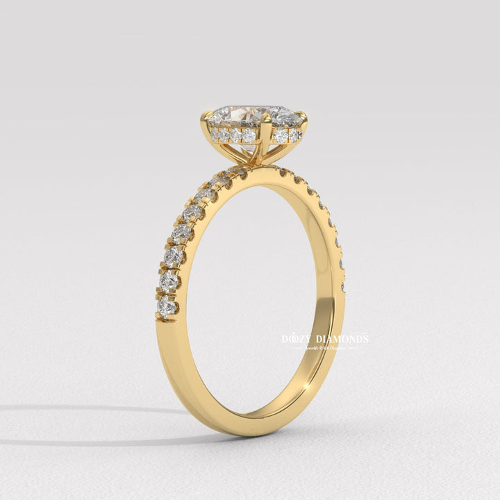 Oval solitaire with hidden halo
Subtle sparkle oval ring
Unique hidden halo setting
