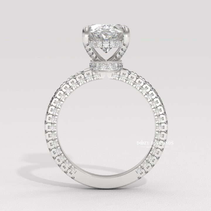 Micro pavé oval engagement ring
Oval solitaire with pavé accents
Unique three-sided pavé design
Sparkling oval pavé ring