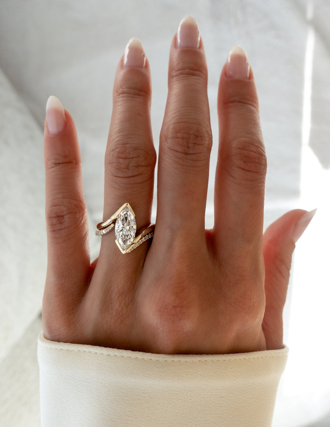 1.0CT-2.0CT Marquise Cut Lab Grown Diamond Half Bezel Engagement Ring