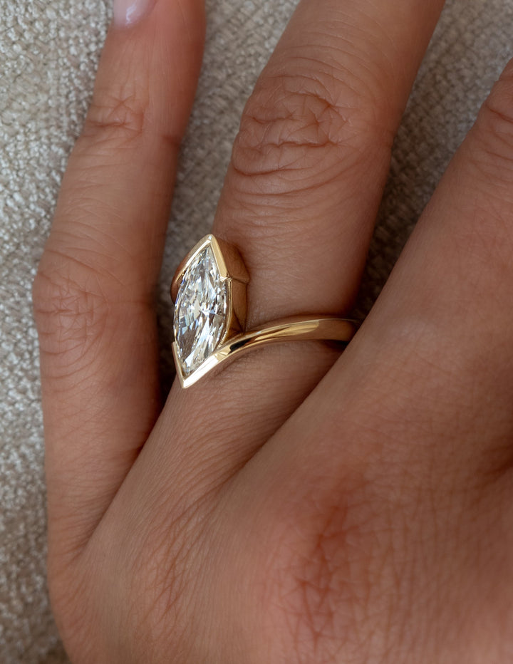 1.0CT-2.0CT Marquise Cut Lab Grown Diamond Half Bezel Engagement Ring