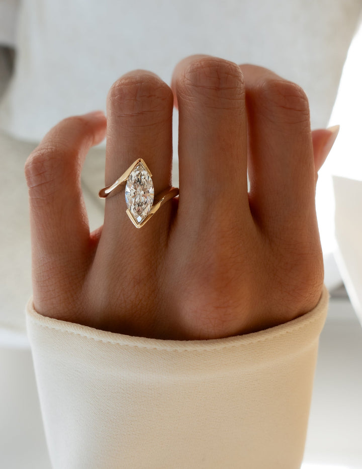 1.0CT-2.0CT Marquise Cut Lab Grown Diamond Half Bezel Engagement Ring