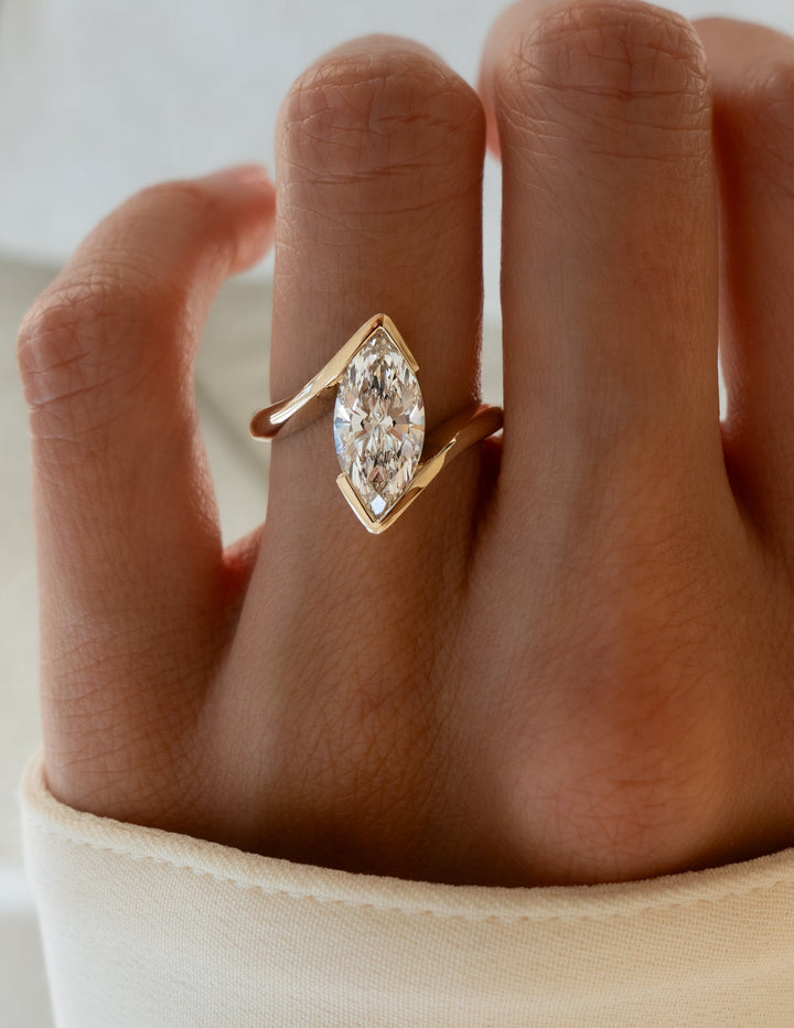 1.0CT-2.0CT Marquise Cut Lab Grown Diamond Half Bezel Engagement Ring