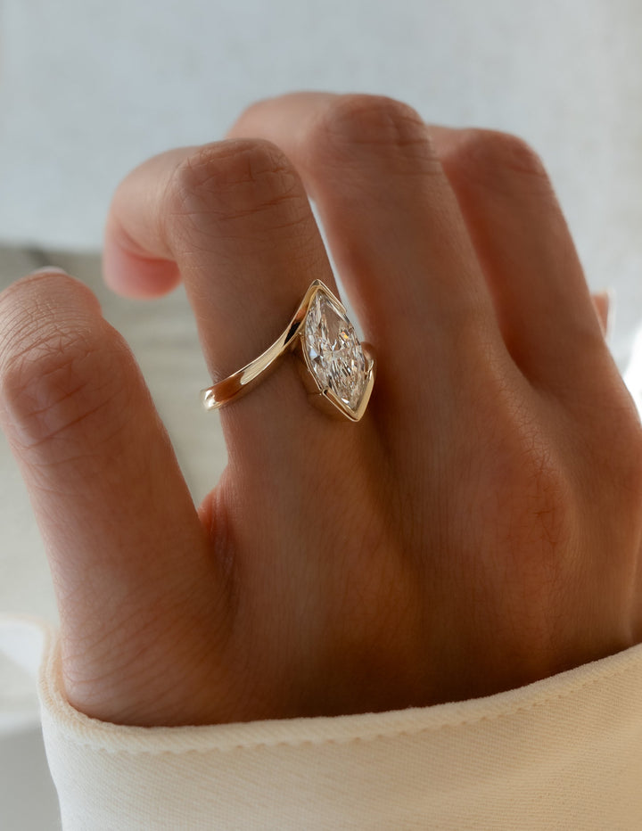 1.0CT-2.0CT Marquise Cut Lab Grown Diamond Half Bezel Engagement Ring