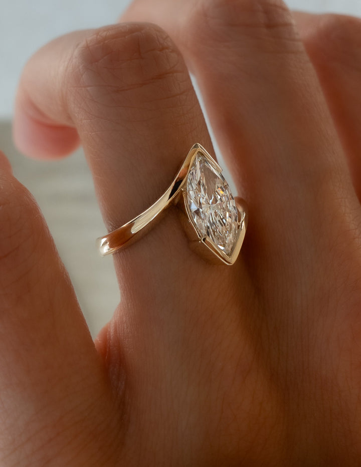 1.0CT-2.0CT Marquise Cut Lab Grown Diamond Half Bezel Engagement Ring