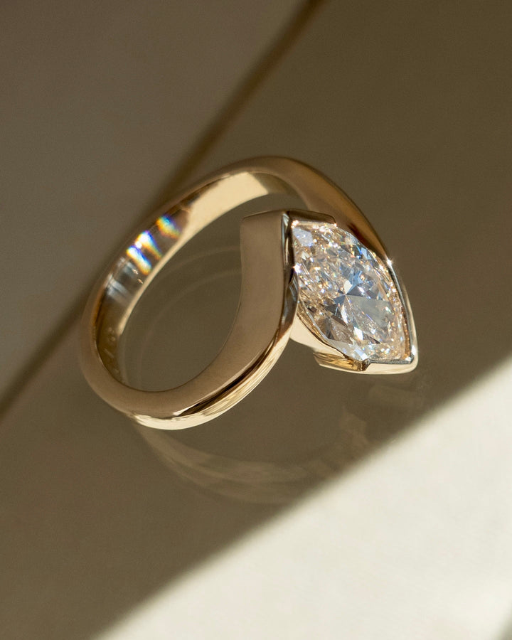 1.0CT-2.0CT Marquise Cut Lab Grown Diamond Half Bezel Engagement Ring