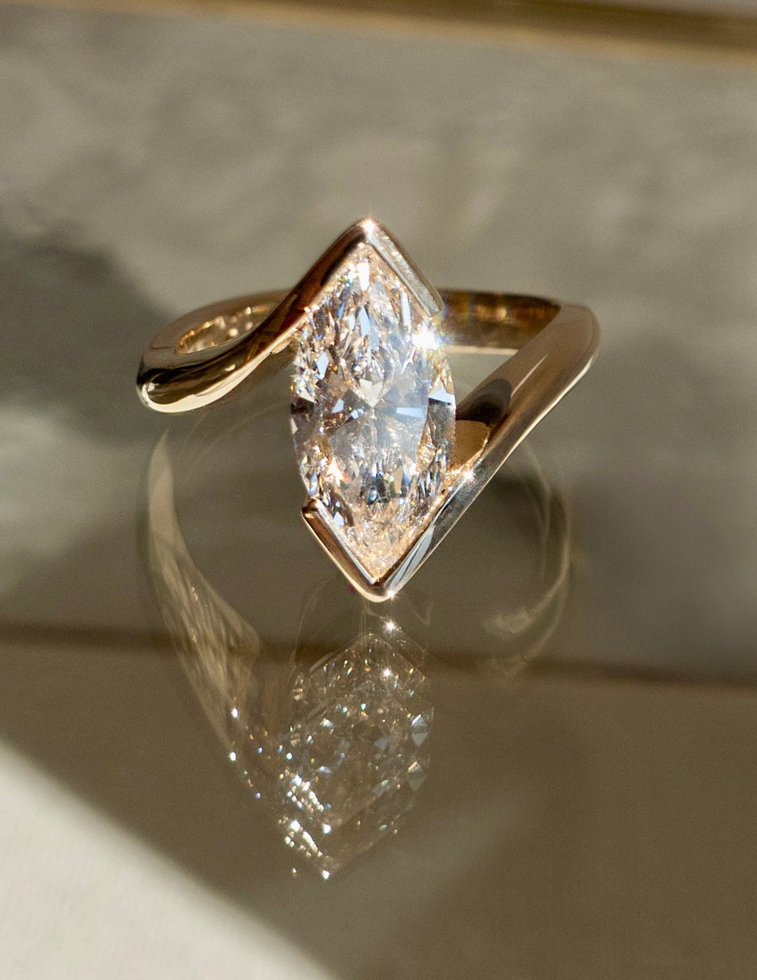 1.0CT-2.0CT Marquise Cut Lab Grown Diamond Half Bezel Engagement Ring