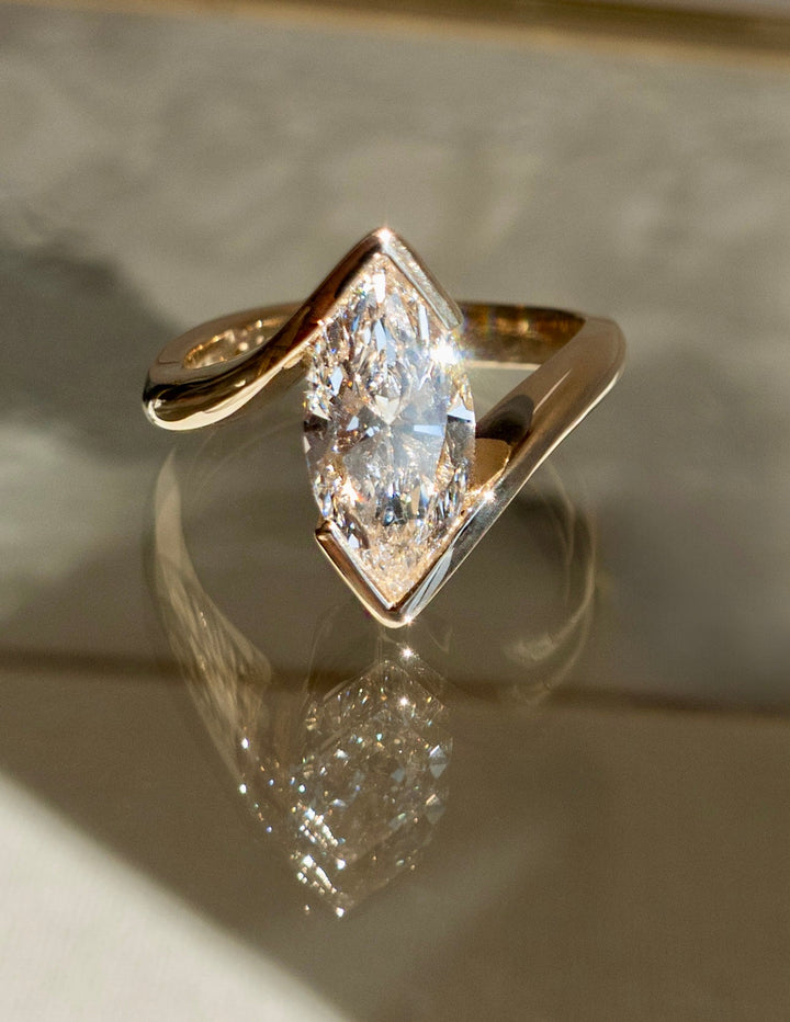 1.0CT-2.0CT Marquise Cut Lab Grown Diamond Half Bezel Engagement Ring