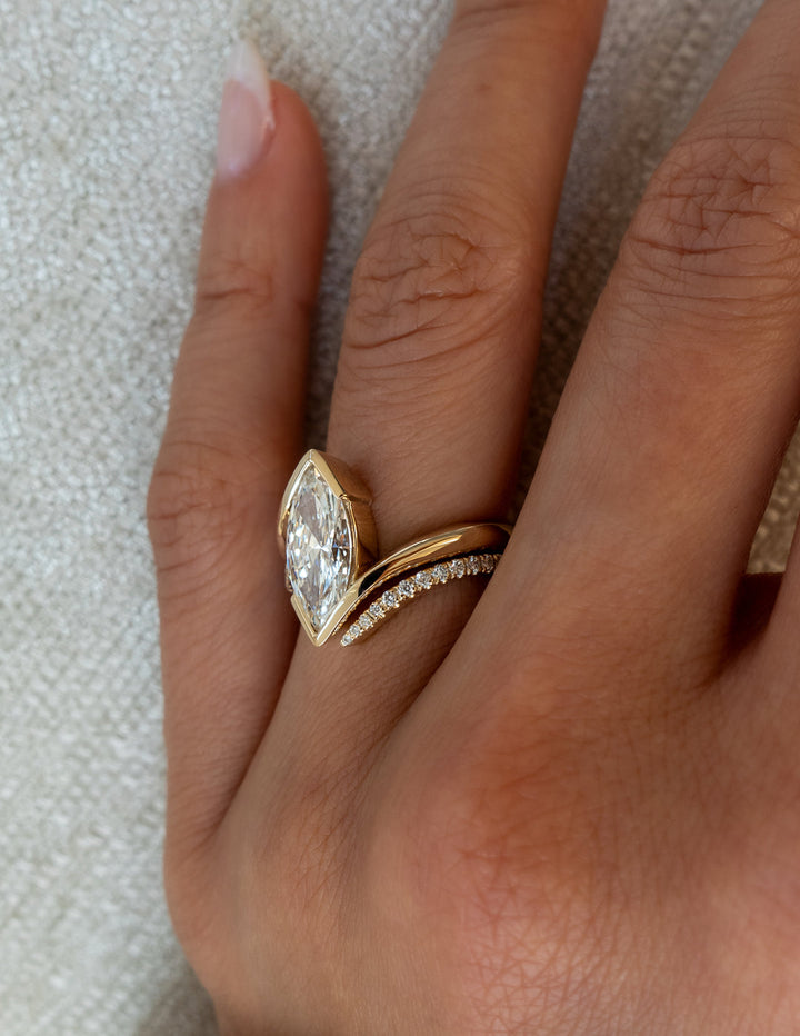 2.0CT Half Bezel Marquise F-VS Lab Grown Wedding Ring with Curved Band