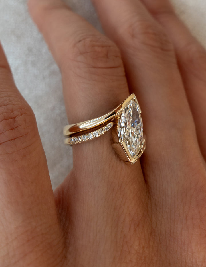 2.0CT Half Bezel Marquise F-VS Lab Grown Wedding Ring with Curved Band