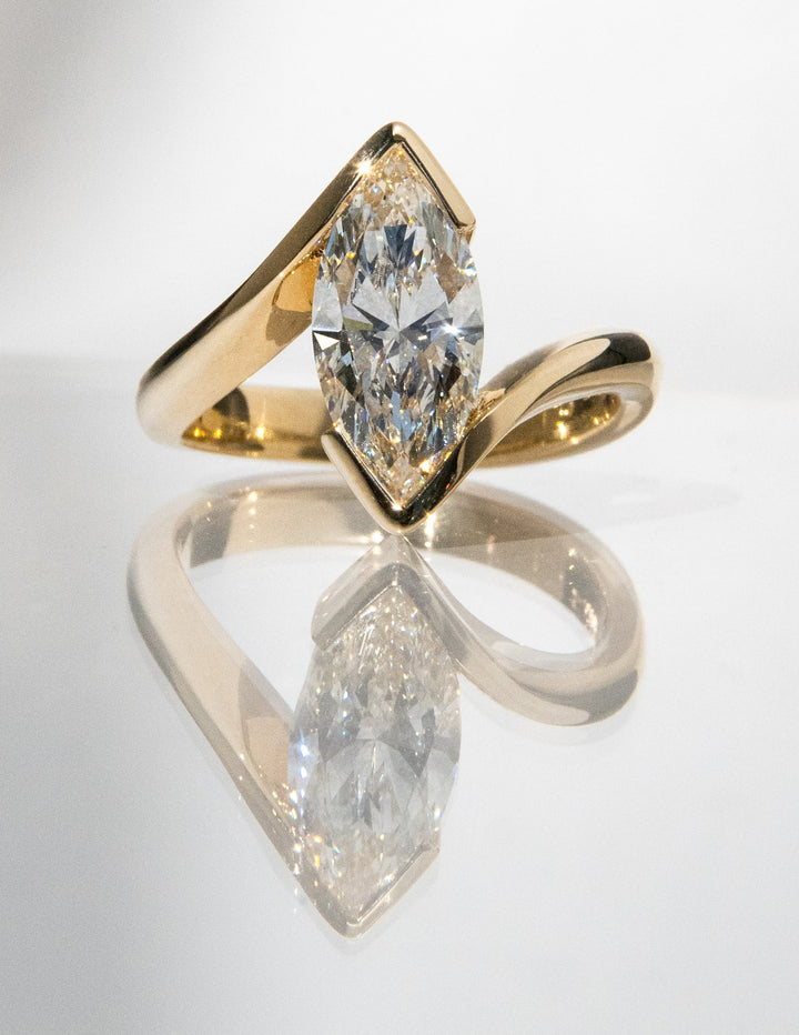 1.0CT-2.0CT Marquise Cut Lab Grown Diamond Half Bezel Engagement Ring