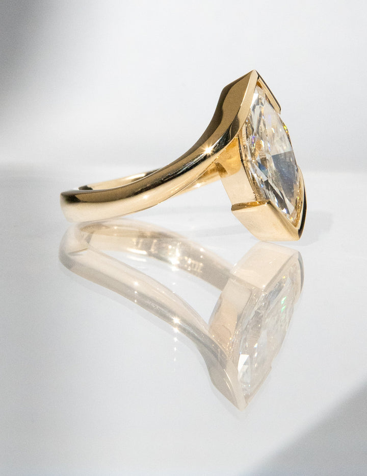 1.0CT-2.0CT Marquise Cut Lab Grown Diamond Half Bezel Engagement Ring