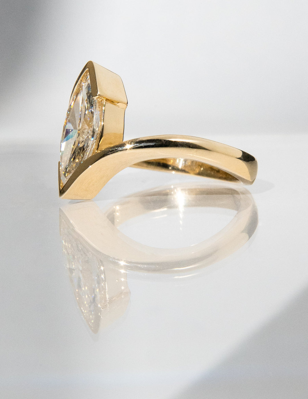 1.0CT-2.0CT Marquise Cut Lab Grown Diamond Half Bezel Engagement Ring