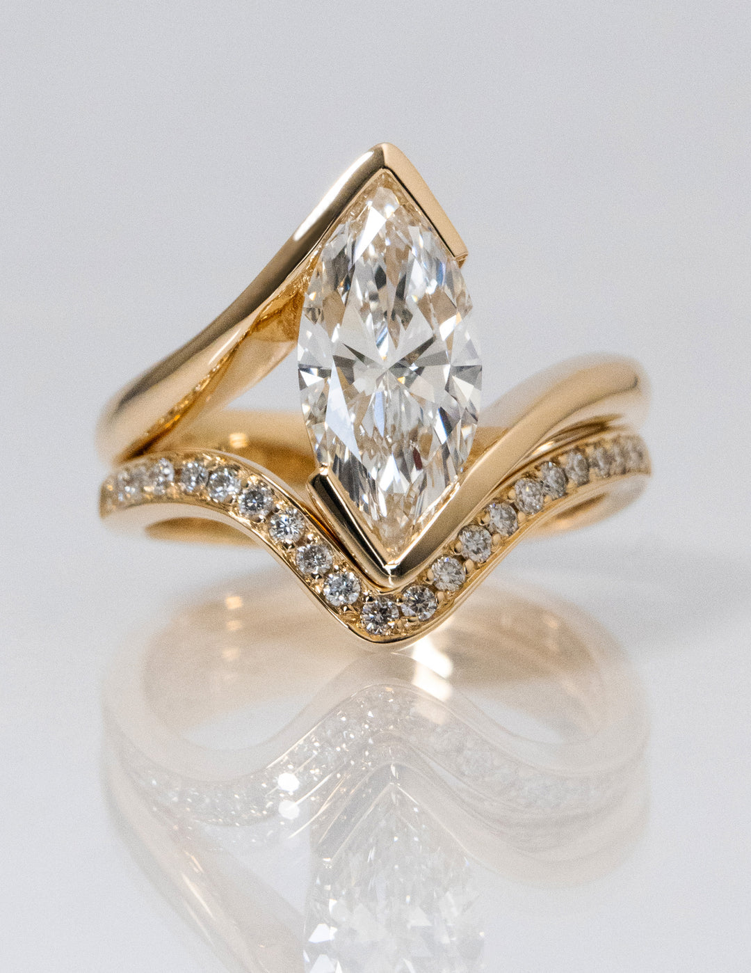 2.0CT Half Bezel Marquise F-VS Lab Grown Wedding Ring with Curved Band