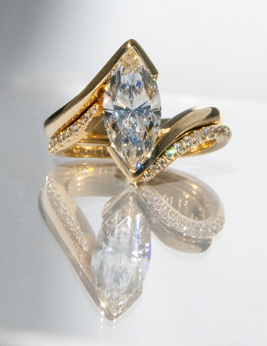 2.0CT Half Bezel Marquise F-VS Lab Grown Wedding Ring with Curved Band
