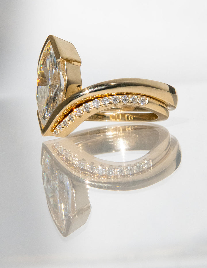 2.0CT Half Bezel Marquise F-VS Lab Grown Wedding Ring with Curved Band
