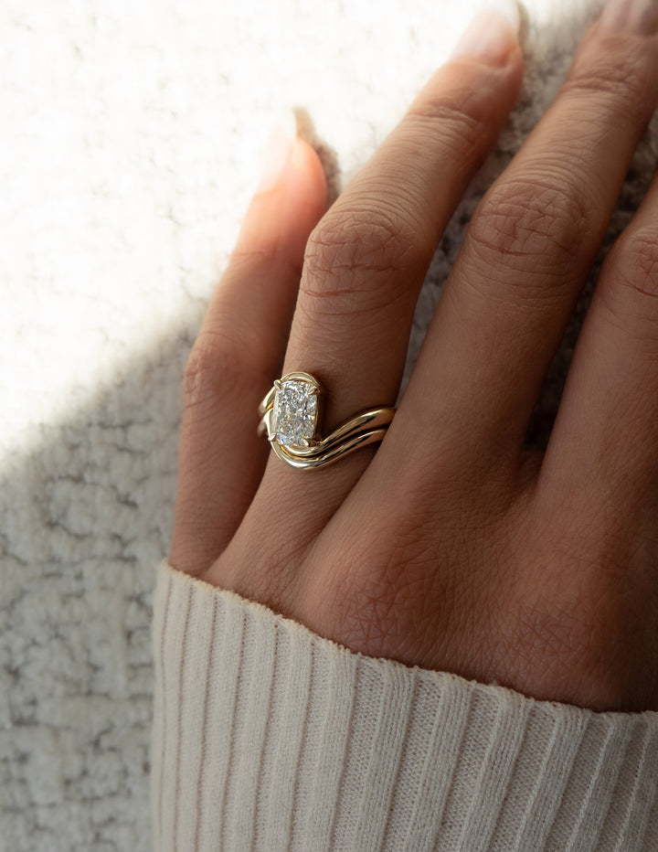 1.50CT Elongated Cushion F-VS Lab Grown Bypass Wedding Ring with Matching Band