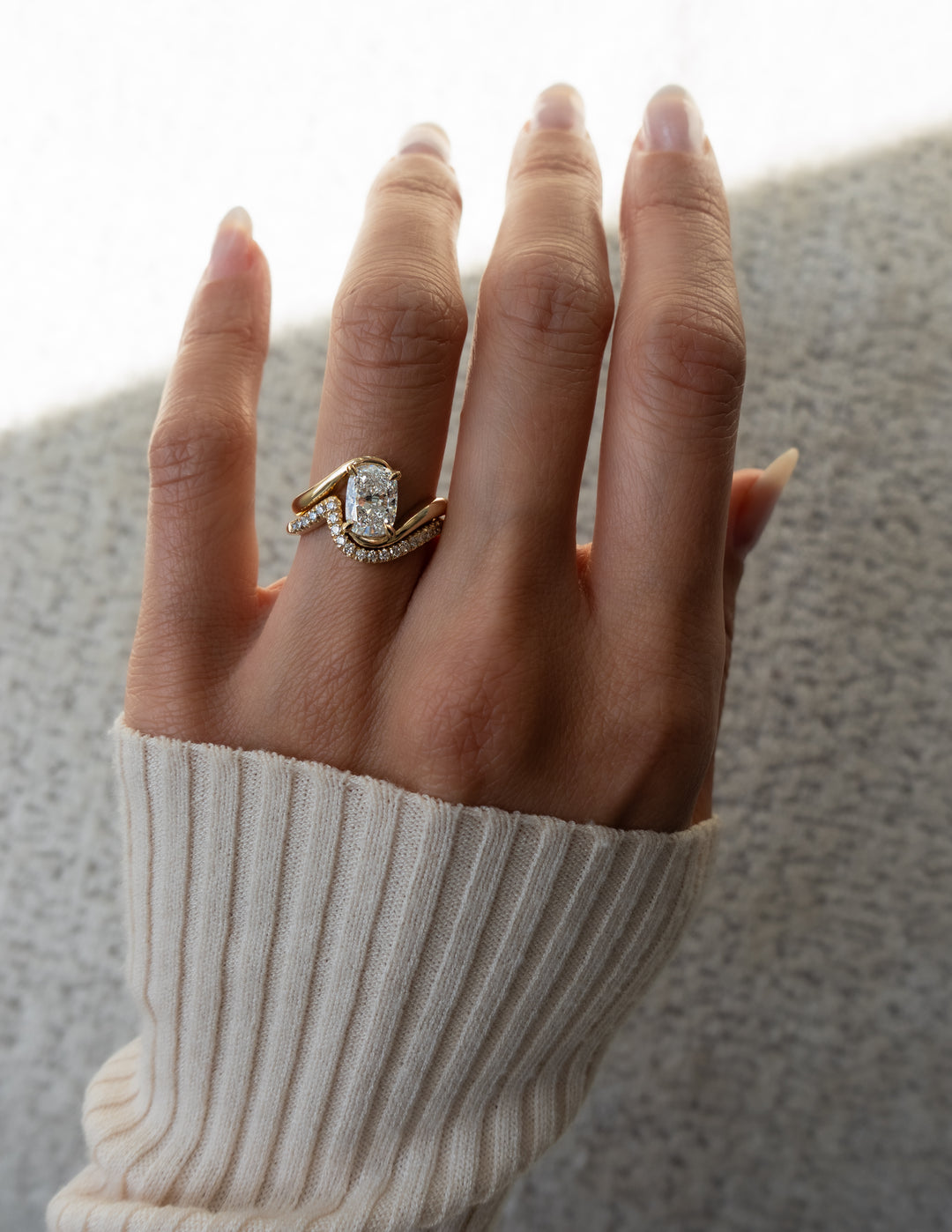1.50CT Elongated Cushion F-VS Lab Grown Bypass Wedding Ring with Matching Band