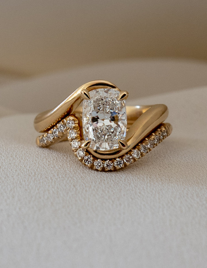 1.50CT Elongated Cushion F-VS Lab Grown Bypass Wedding Ring with Matching Band