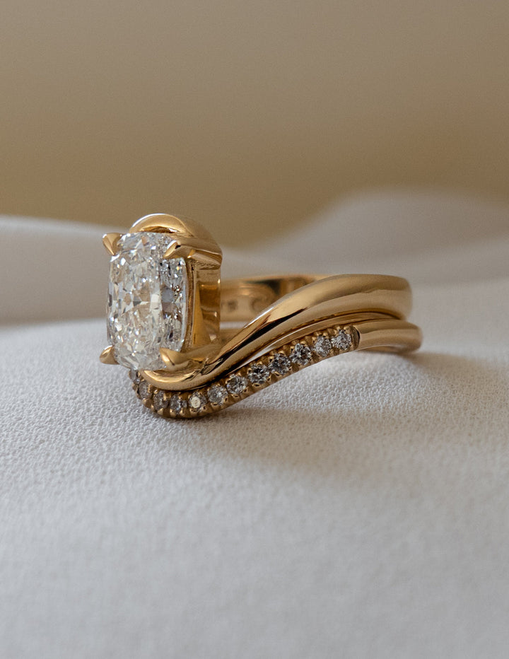 1.50CT Elongated Cushion F-VS Lab Grown Bypass Wedding Ring with Matching Band