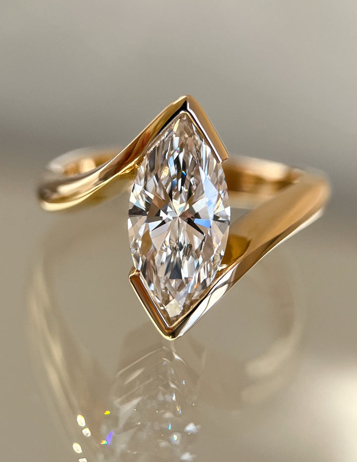 1.0CT-2.0CT Marquise Cut Lab Grown Diamond Half Bezel Engagement Ring