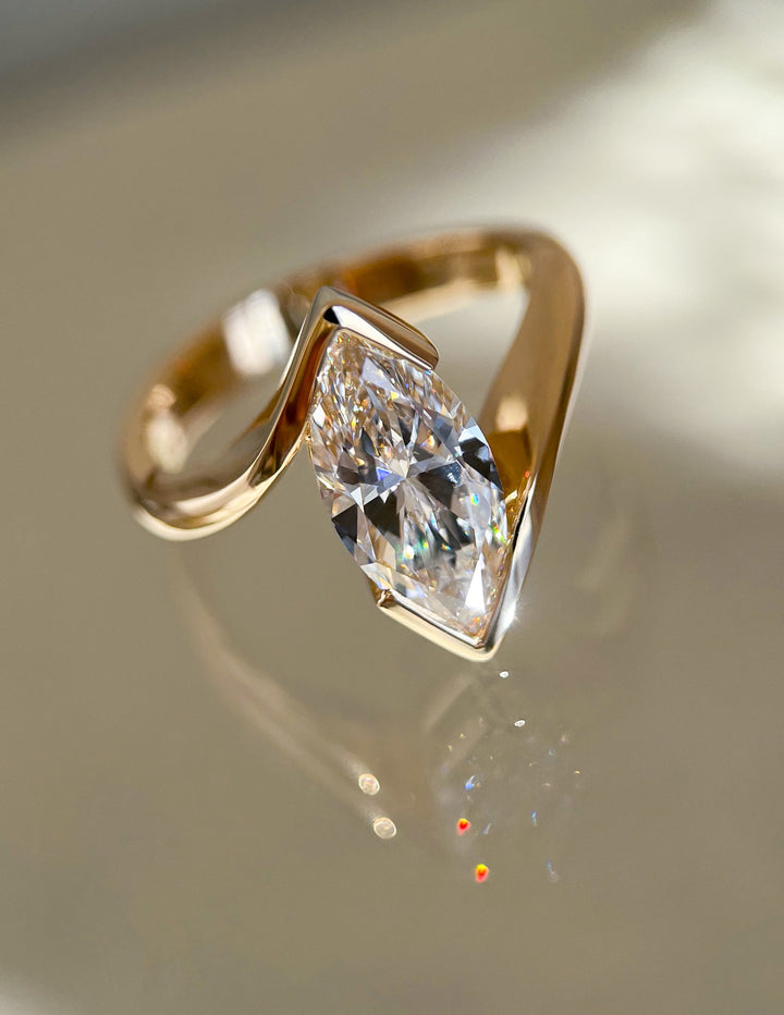 1.0CT-2.0CT Marquise Cut Lab Grown Diamond Half Bezel Engagement Ring