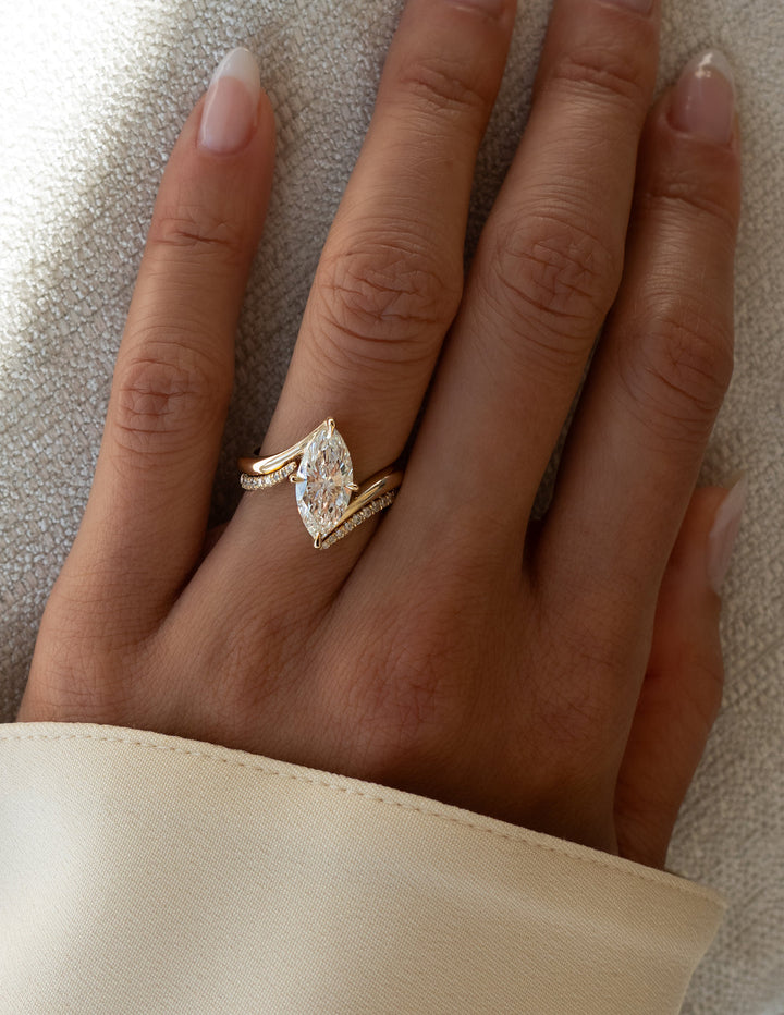 2.0CT Marquise F-VS Lab Grown Unique Wedding Ring with Wrap Pave Band