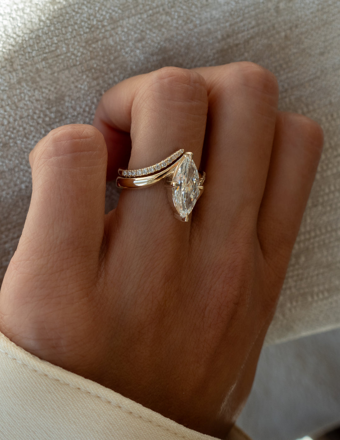 2.0CT Marquise F-VS Lab Grown Unique Wedding Ring with Wrap Pave Band