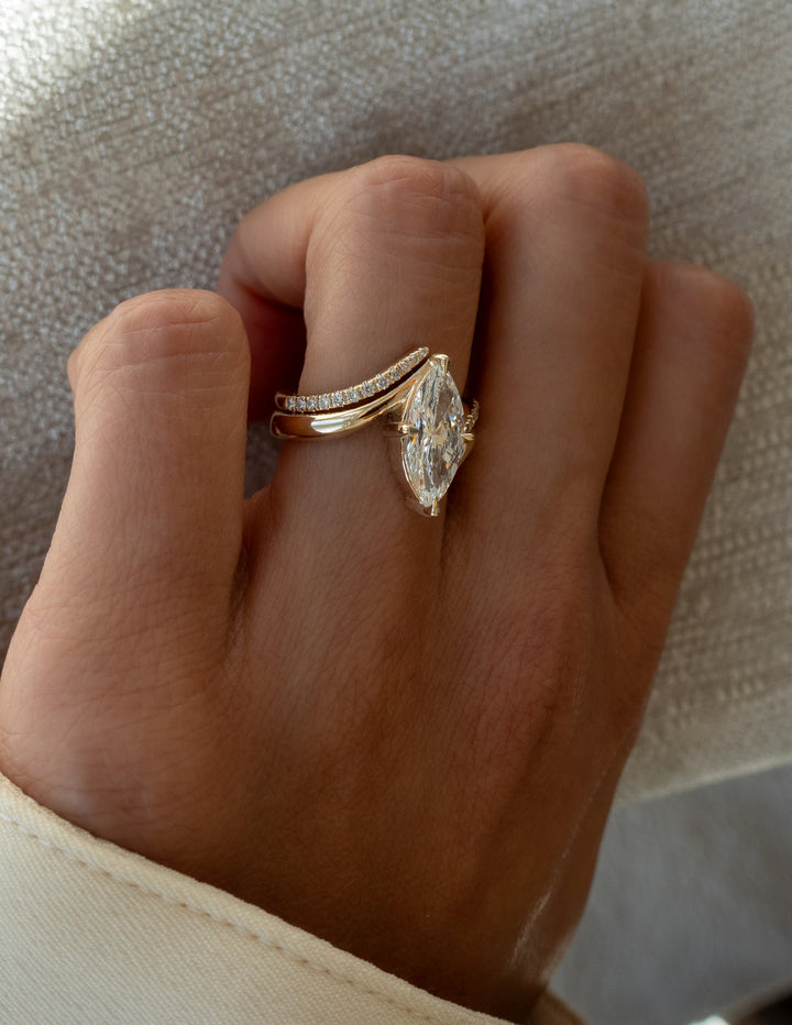 2.0CT Marquise F-VS Lab Grown Unique Wedding Ring with Wrap Pave Band