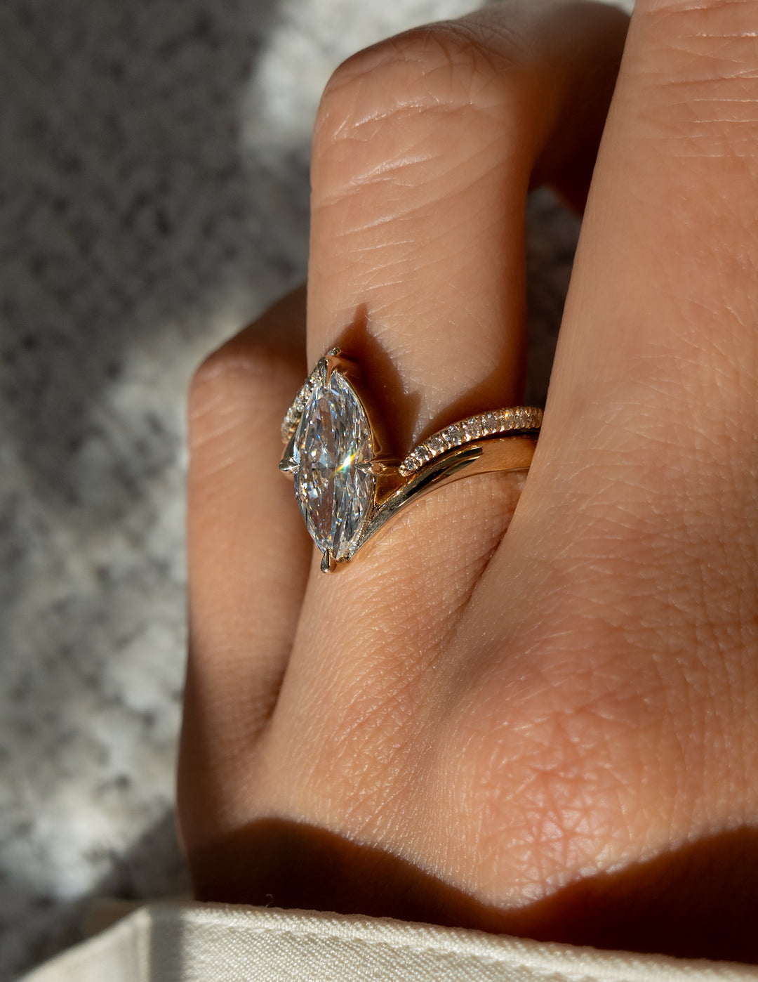 2.0CT Marquise F-VS Lab Grown Unique Wedding Ring with Wrap Pave Band