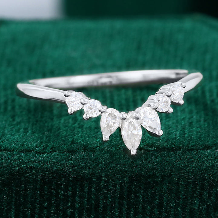 0.27 Round, Pear & Marquise Moissanite Curved Wedding Band