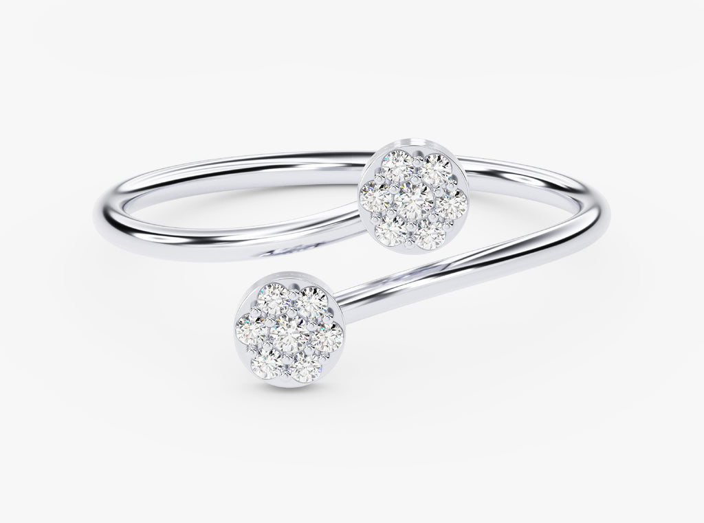 Round Flower Diamond Bypass Engagement Ring